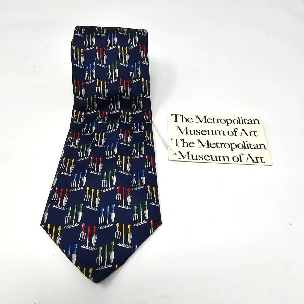 Metropolitan Museum of Art Mens Navy Garden Tool Print Silk‎ Necktie Park Lane